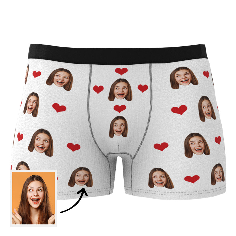 Custom Men's Boxer Briefs with Your Face & Hearts! Surprise Your Loved One with a Unique Gift! Gift For Him!