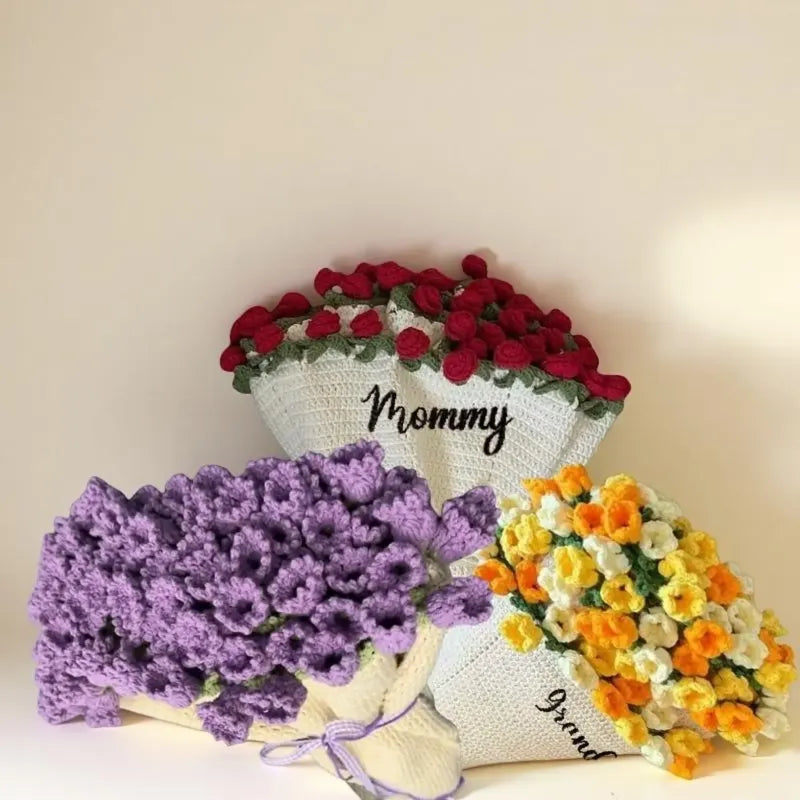 Rose Blanket™ – Hand-Knitted with Custom Name | Cozy Personalized Gift for Mom or Grandma