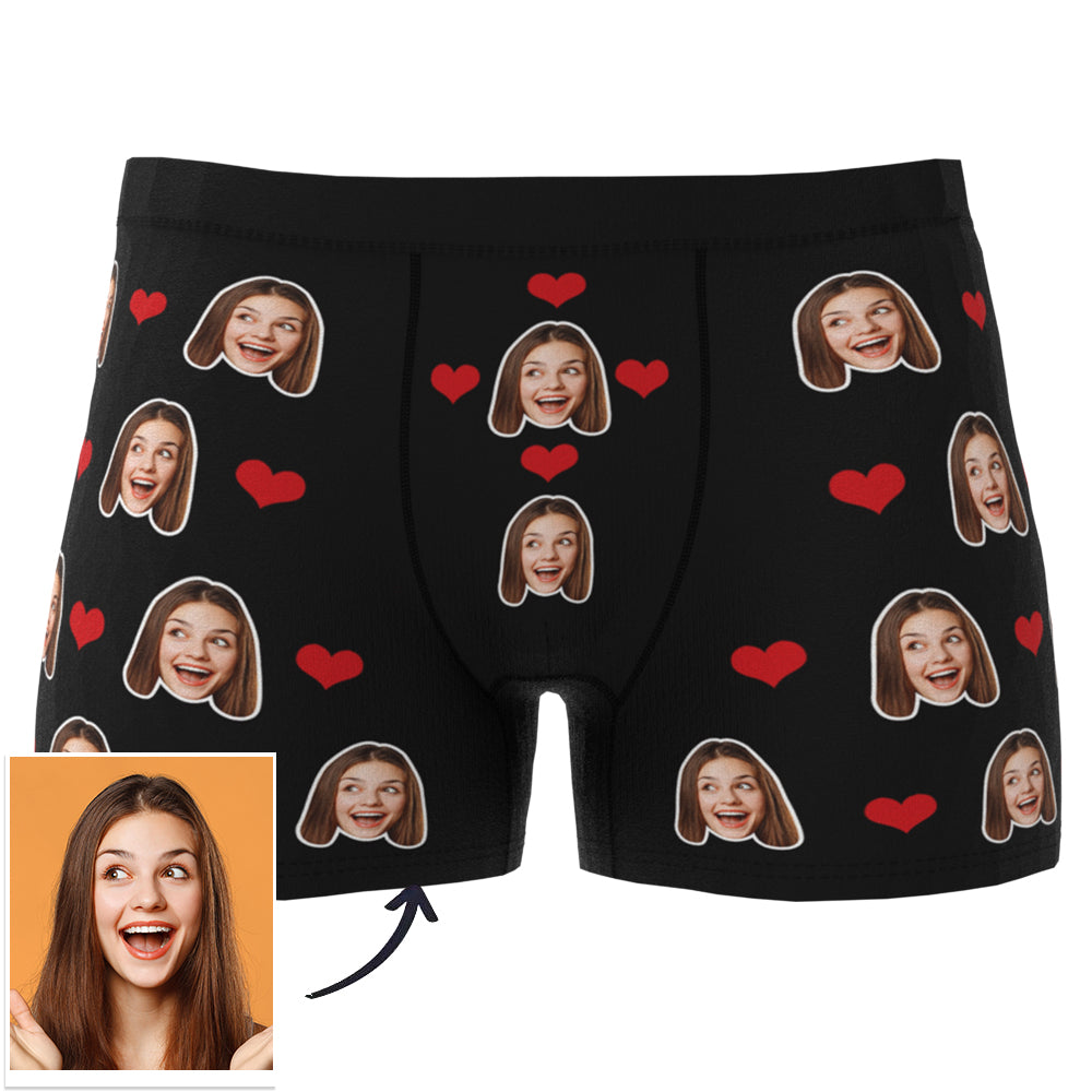 Custom Men's Boxer Briefs with Your Face & Hearts! Surprise Your Loved One with a Unique Gift! Gift For Him!