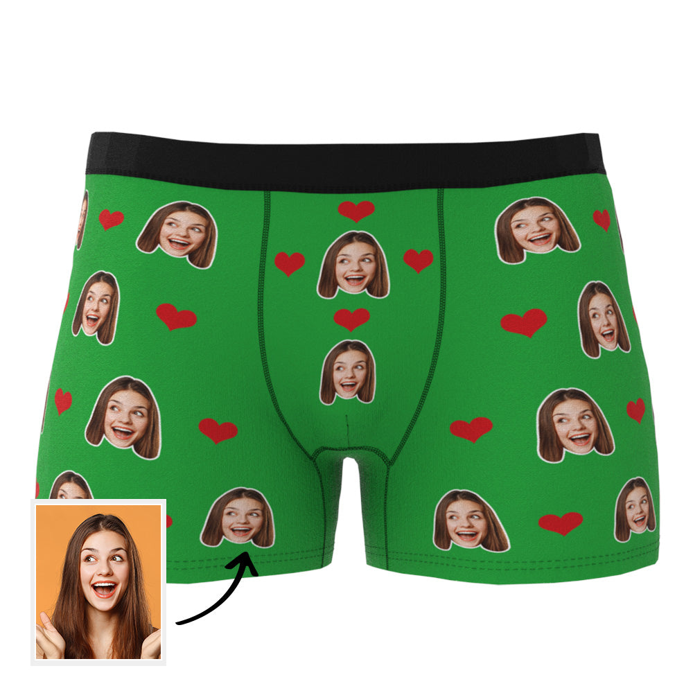 Custom Men's Boxer Briefs with Your Face & Hearts! Surprise Your Loved One with a Unique Gift! Gift For Him!