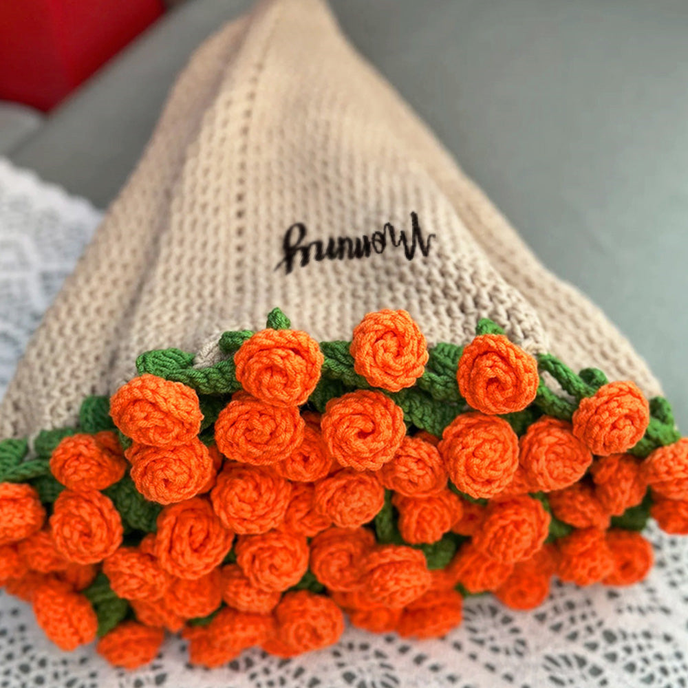 Rose Blanket™ – Hand-Knitted with Custom Name | Cozy Personalized Gift for Mom or Grandma
