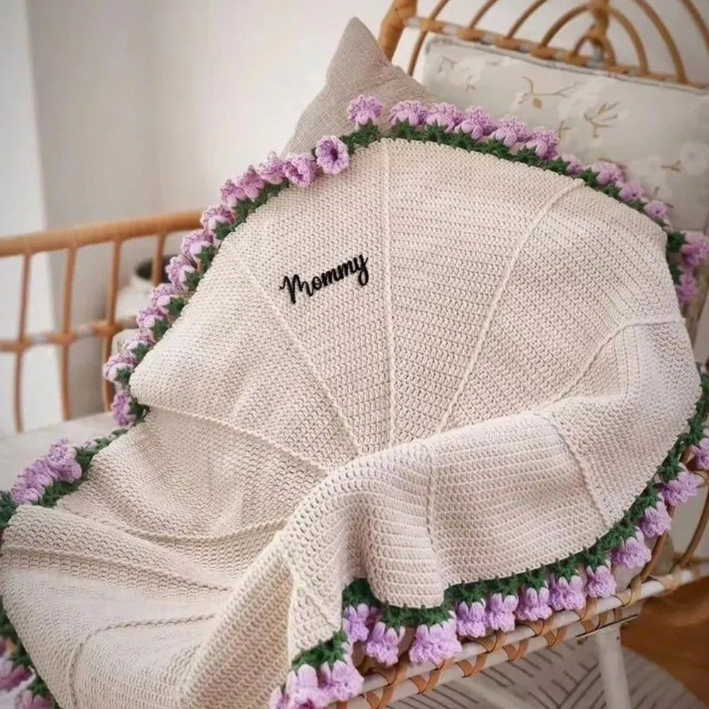 Rose Blanket™ – Hand-Knitted with Custom Name | Cozy Personalized Gift for Mom or Grandma
