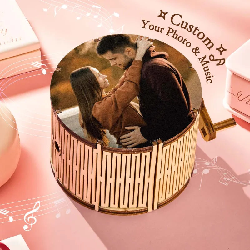Photo Music Box™ – Hand-Crank Custom Keepsake | Romantic Gift for Her