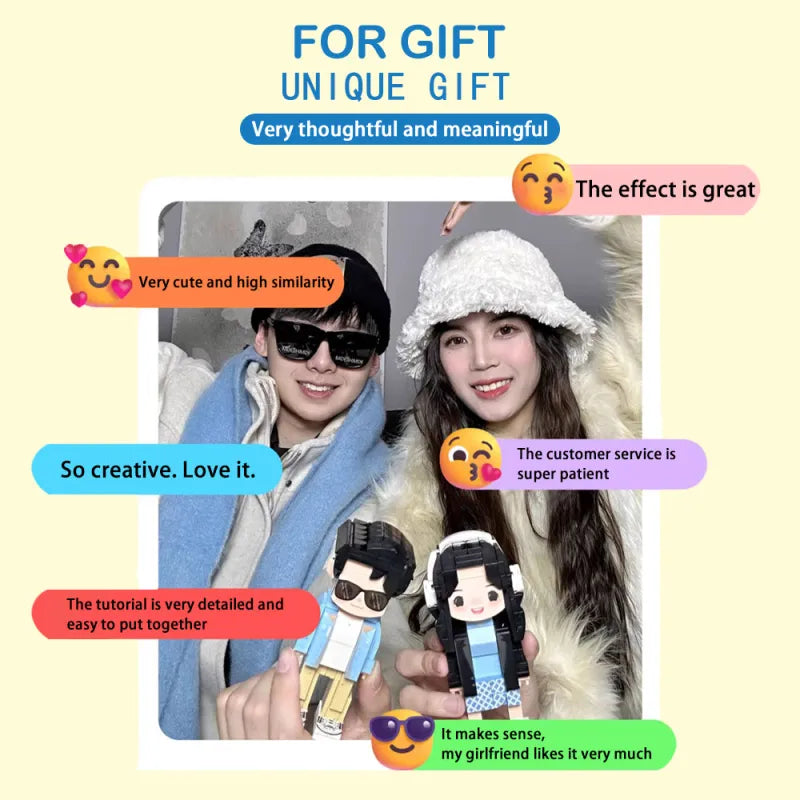 Full Body Customized 2 People Duddu Brick Figures Valentine's Day Gift Gift for Couple