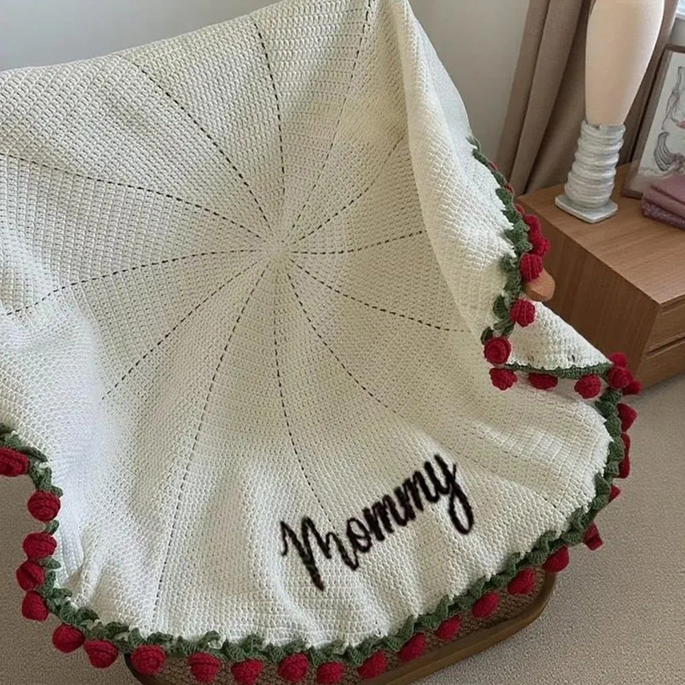 Rose Blanket™ – Hand-Knitted with Custom Name | Cozy Personalized Gift for Mom or Grandma