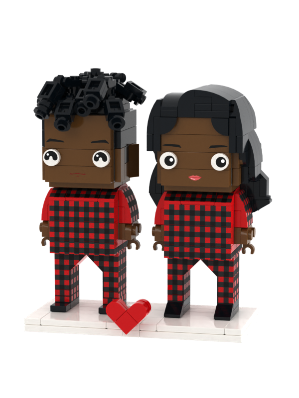 Christmas Black Couple Pajamas Custom Face Brick Figures Customizable Head 2 People Custom Brick Figures