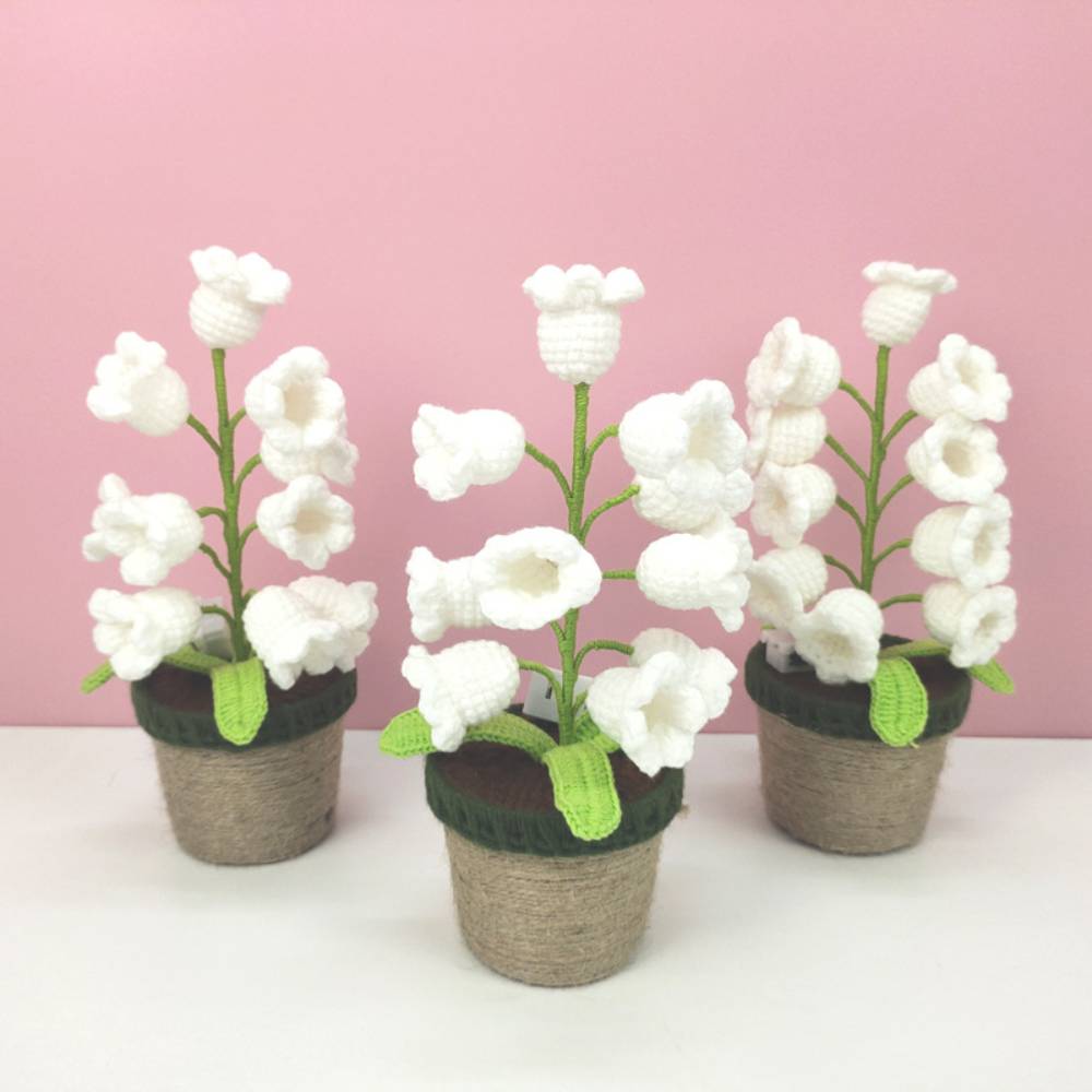 Crochet Handmade Lily Potted Plant Light Lamp Knitted Flower Decoration Home Decor Gifts